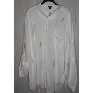 NWT Torrid White With Gold Lightening Bolds Long Sleeve Lindsay Size 4X / 26